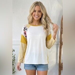 098 And The Why Floral Color Block Long Sleeve Top